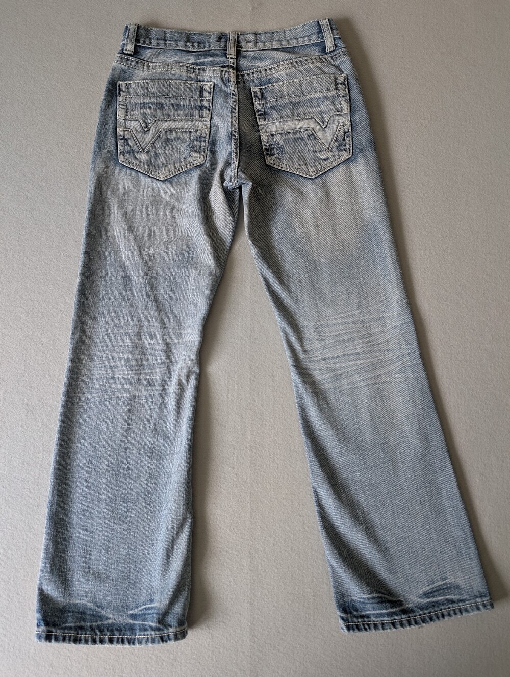 Y2K Pocket Detail Distressed Contrast Stitch Flare Jeans Light Wash Size 29/8 image 2
